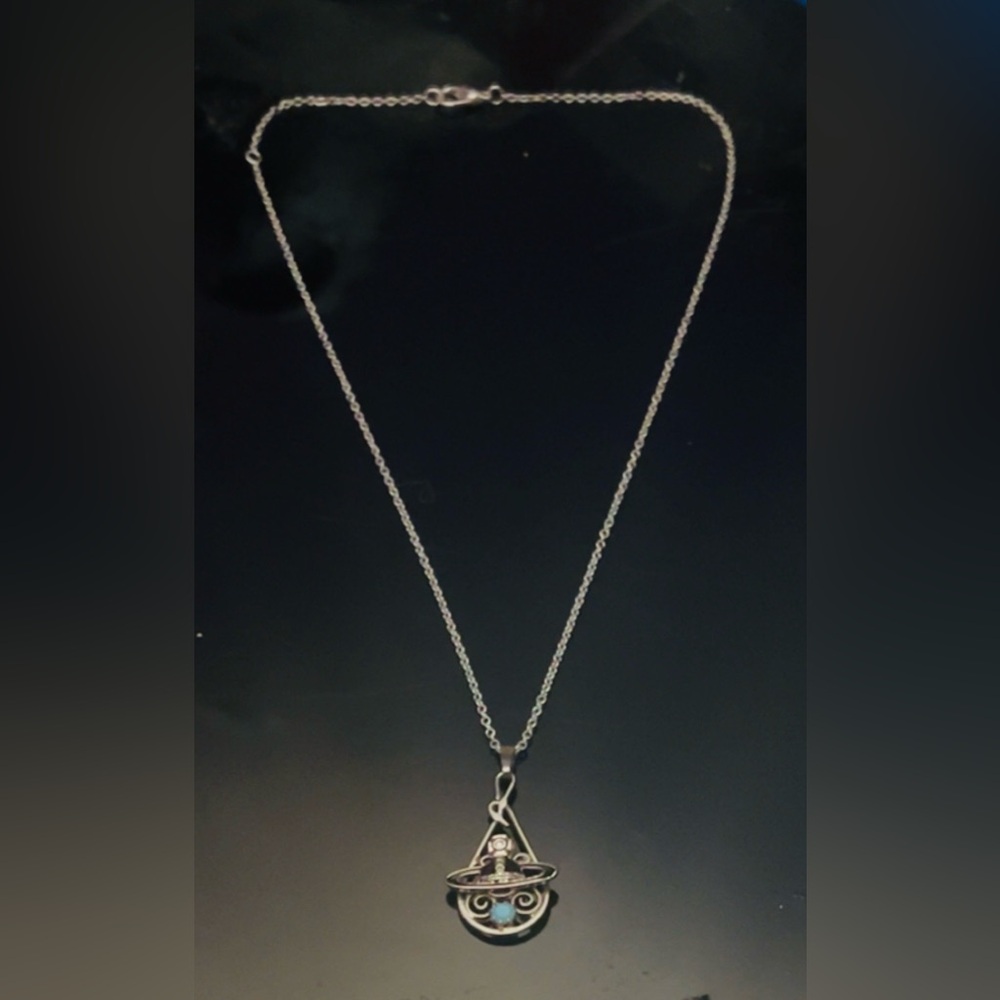 Handmade Revamped vivienne westwood Silver Black Turquoise Saturn necklace - Picture 3 of 5